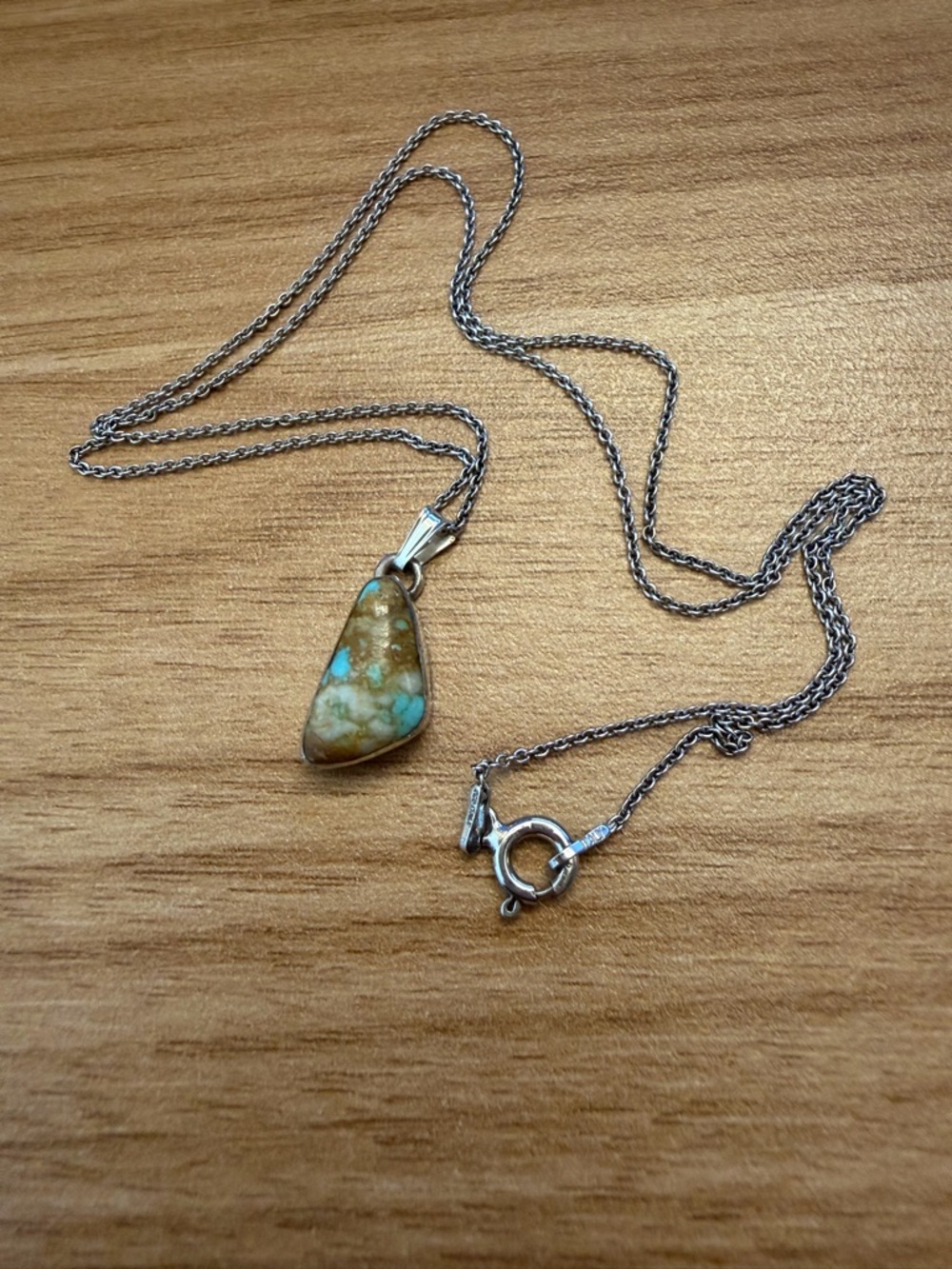 VTG Navajo JACKSON sterling Silver Turquoise Matrix Pendant with sterling chain